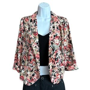 Lush Floral Blazer with Pink and Black Accents Women’s Size Small